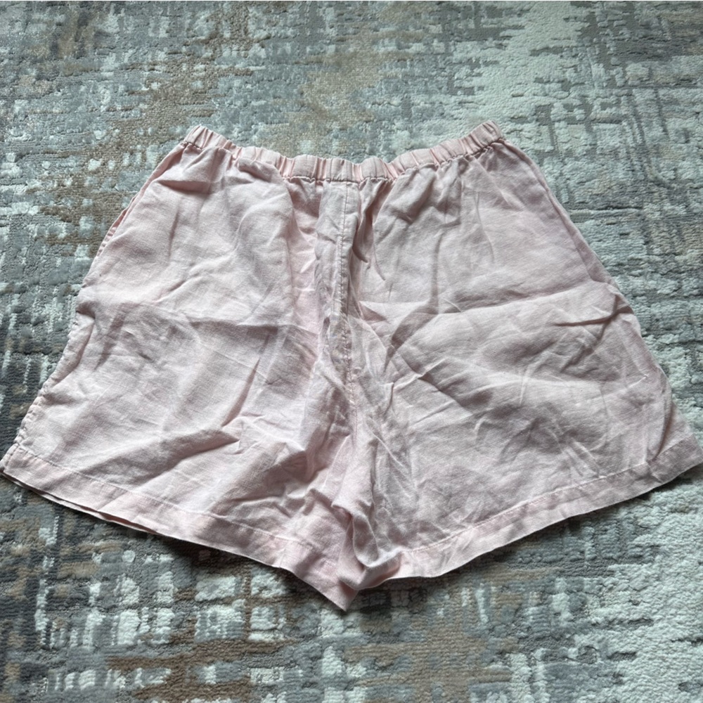 J. Jill 100% Linen Pull-On Shorts size LP Elastic Pink Pockets Lagenlook Beach - Picture 5 of 5